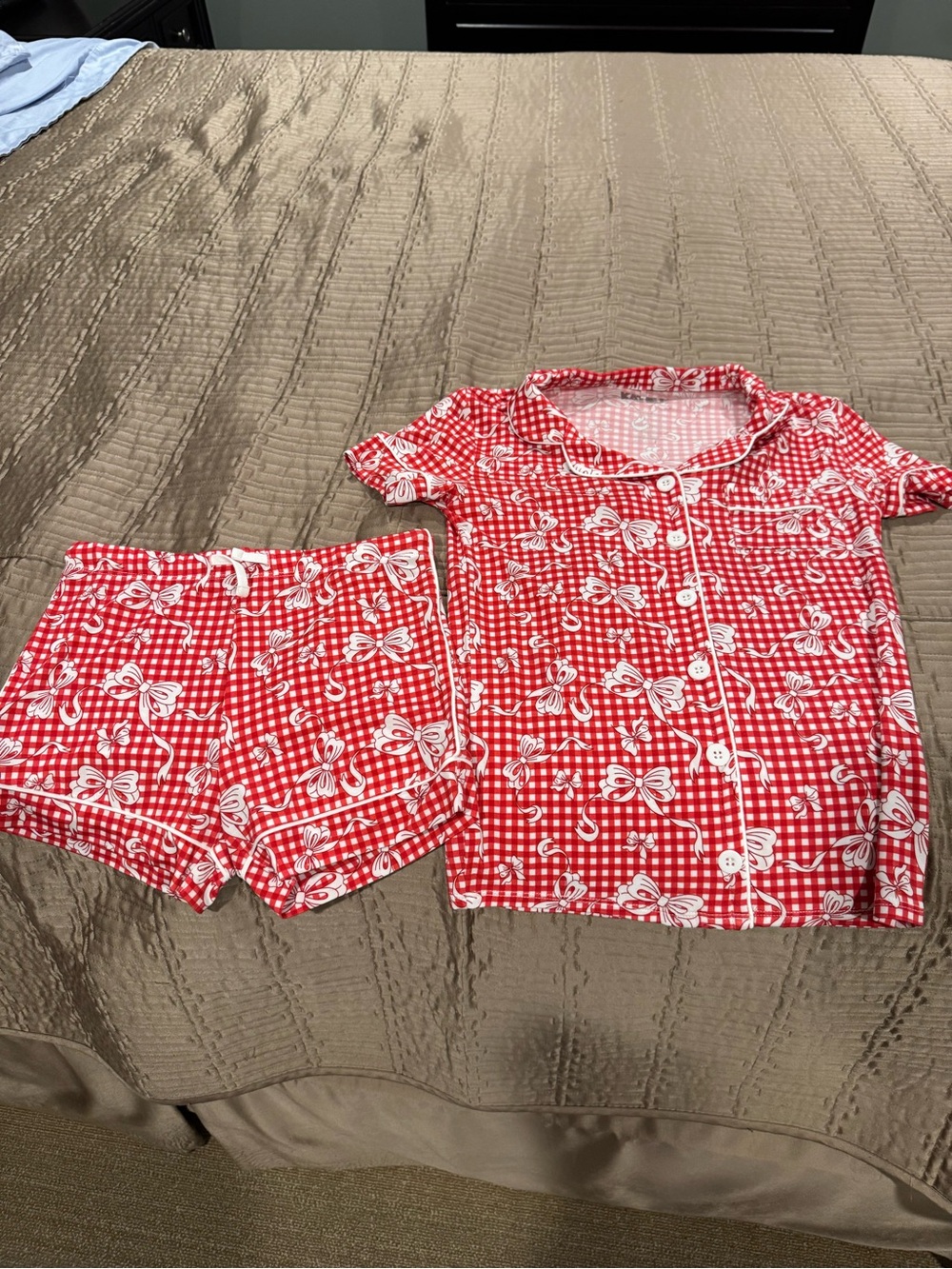 Kids KatieJ Red Gingham Bow Print Pajama Set